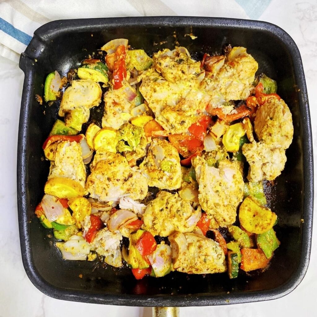 chicken tikka in a grill pan