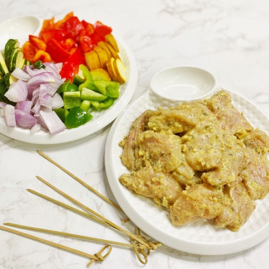 Picture of marinated chicken and veggies