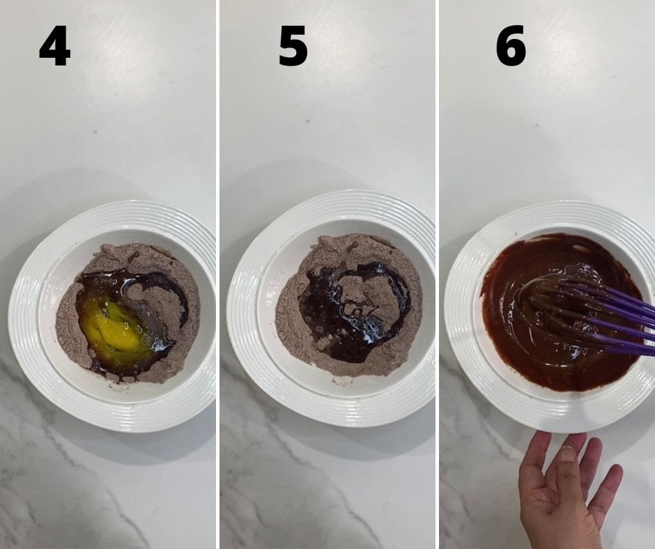 step by step of mixing wet ingredients