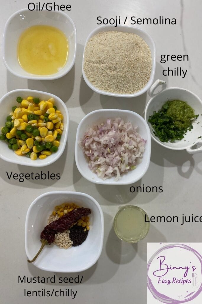 Ingredients Of Vegetable Semolina Porridge/ Upma