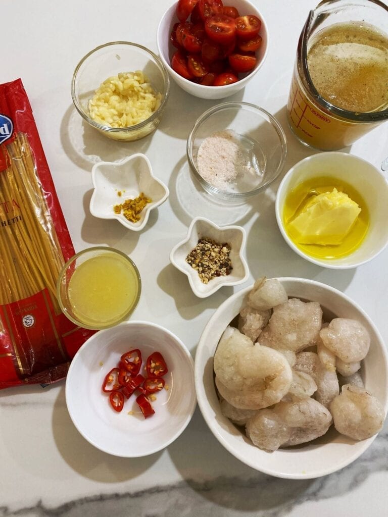 Ingredients of Shrimp Scampi pasta